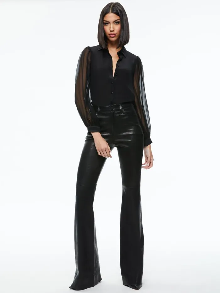 Tops Women Alice Olivia ROANNE BLOUSON SLEEVE BUTTON DOWN Black