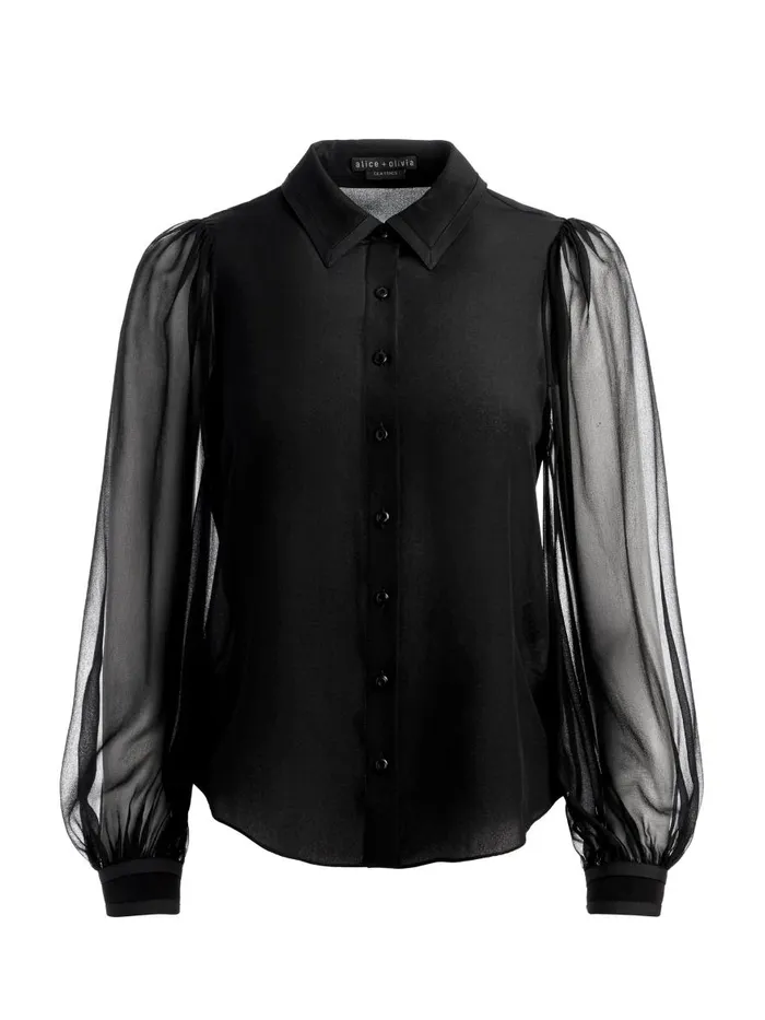 Tops Women Alice Olivia ROANNE BLOUSON SLEEVE BUTTON DOWN Black