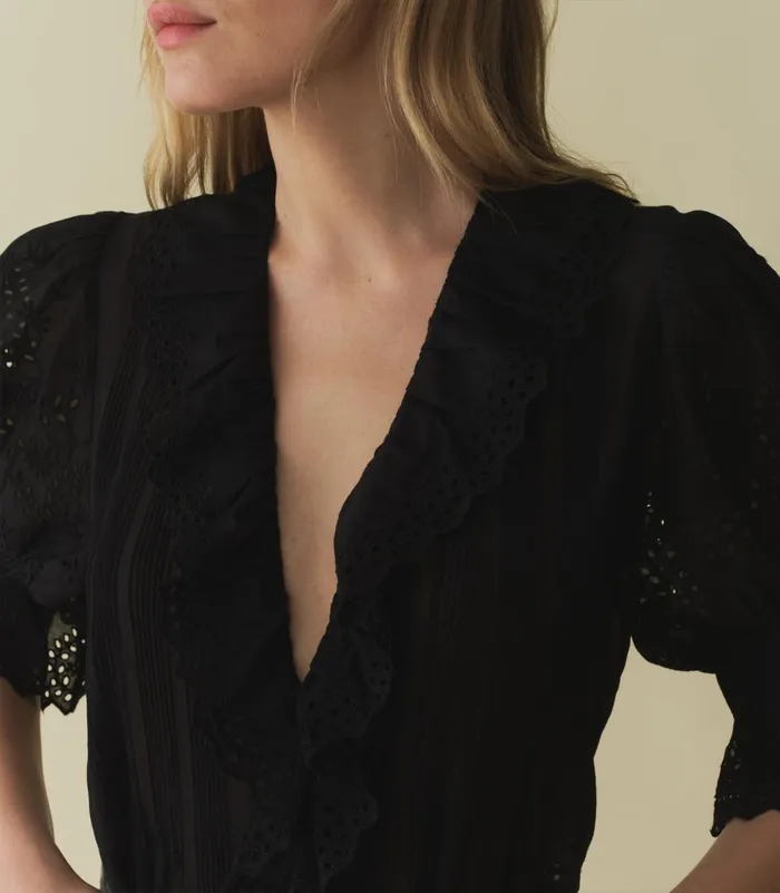 Tops Women DEN Henri Top Black Eyelet Tops Women DEN Henri Top Black Eyelet