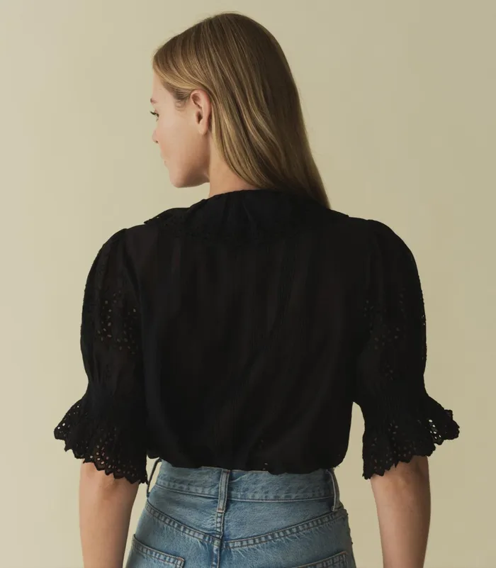 Tops Women DEN Henri Top Black Eyelet Tops Women DEN Henri Top Black Eyelet