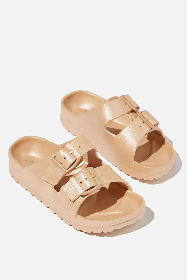 Twin Strap Slide Matte Rose Gold 2 GirlsBoys Cotton On Flats and Sandals