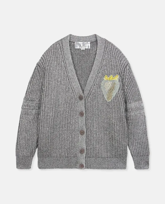 Unisex Knitwear Stella McCartney Strawberry Appliqu Organic Cotton Cardigan Grey Melange