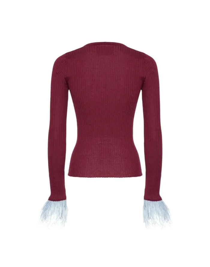 VNeck High Kick Top Solid Burgandy Women La Double J Knitwear VNeck High Kick Top Solid Burgandy Women La Double J Knitwear
