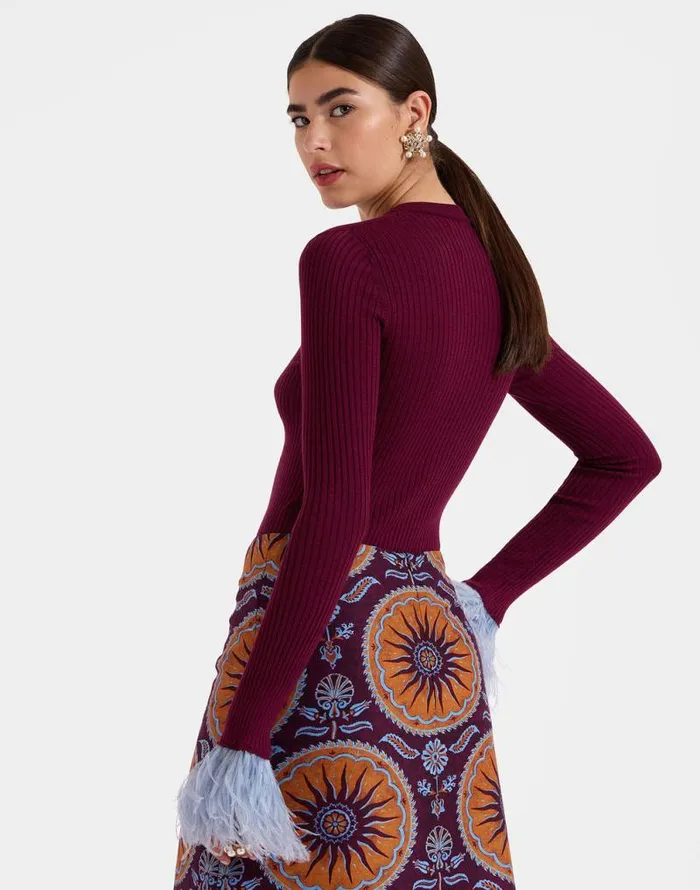 VNeck High Kick Top Solid Burgandy Women La Double J Knitwear VNeck High Kick Top Solid Burgandy Women La Double J Knitwear