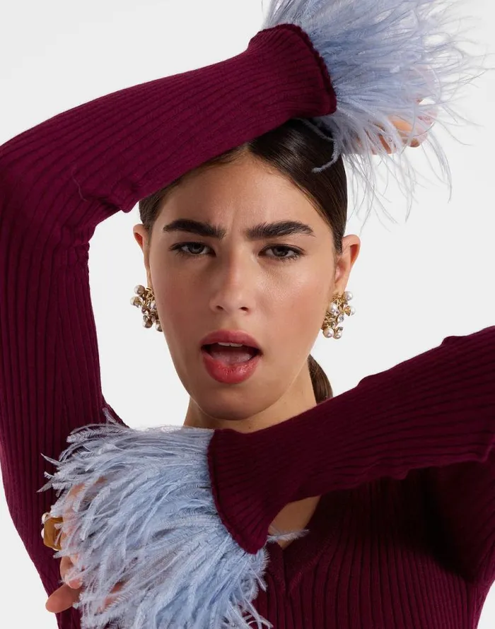 VNeck High Kick Top Solid Burgandy Women La Double J Knitwear VNeck High Kick Top Solid Burgandy Women La Double J Knitwear