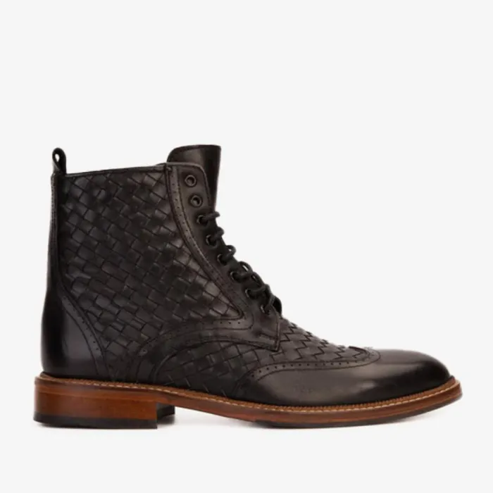 Vinci Leather Boots The Loddon Black Leather Wingtip Brogue Handwoven LaceUp Boot With A Zipper 8211 Men