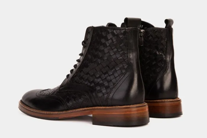 Vinci Leather Boots The Loddon Black Leather Wingtip Brogue Handwoven LaceUp Boot With A Zipper 8211 Men
