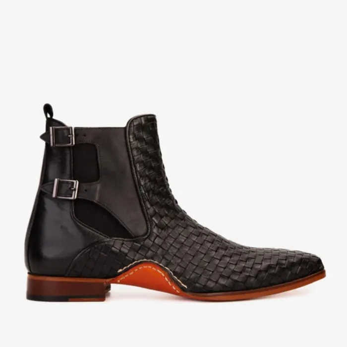 Vinci Leather Boots The Rolls Boot Woven Black Leather Double Monk Strap Handmade Shoe 8211 Men