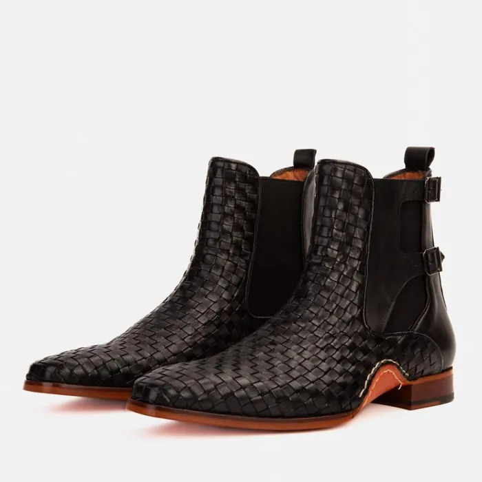 Vinci Leather Boots The Rolls Boot Woven Black Leather Double Monk Strap Handmade Shoe 8211 Men
