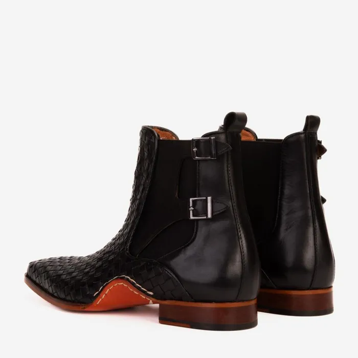 Vinci Leather Boots The Rolls Boot Woven Black Leather Double Monk Strap Handmade Shoe 8211 Men