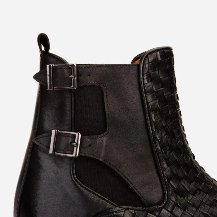 Vinci Leather Boots The Rolls Boot Woven Black Leather Double Monk Strap Handmade Shoe 8211 Men