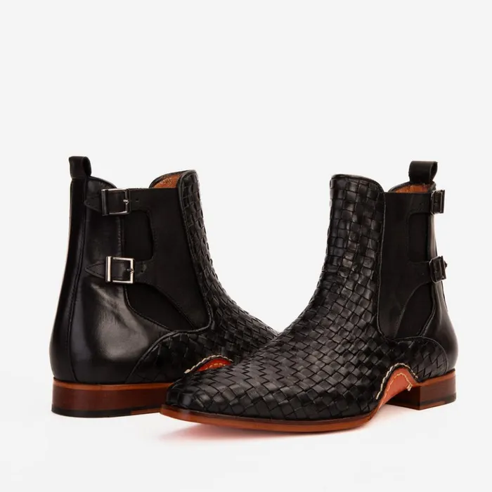 Vinci Leather Boots The Rolls Boot Woven Black Leather Double Monk Strap Handmade Shoe 8211 Men