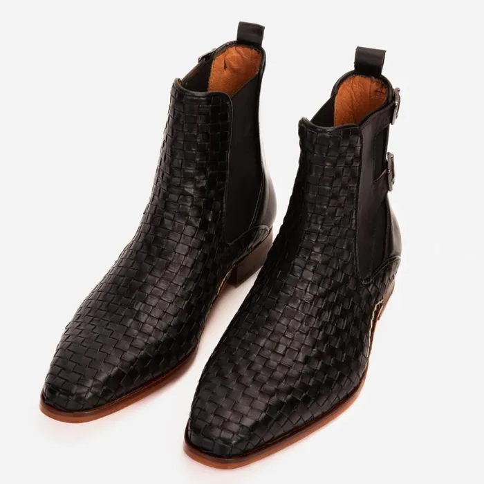 Vinci Leather Boots The Rolls Boot Woven Black Leather Double Monk Strap Handmade Shoe 8211 Men