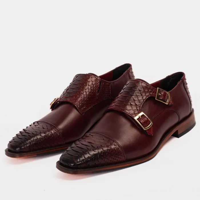 Vinci Leather Dress Shoes The Bishkek Burgundy Leather Cap Toe Double Monk Strap Shoe 8211 Men