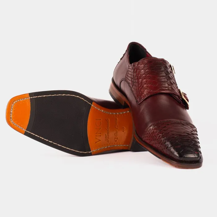 Vinci Leather Dress Shoes The Bishkek Burgundy Leather Cap Toe Double Monk Strap Shoe 8211 Men