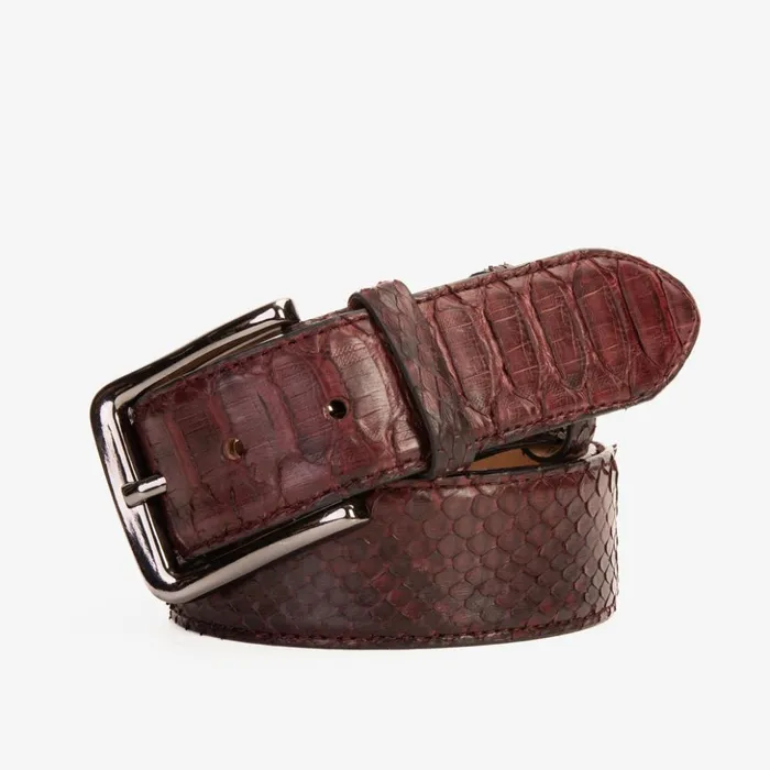 Vinci Leather Leather Belts The Boss Burgundy Python Sneak Leather Leather Belt 8211 Men