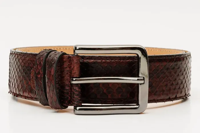 Vinci Leather Leather Belts The Boss Burgundy Python Sneak Leather Leather Belt 8211 Men