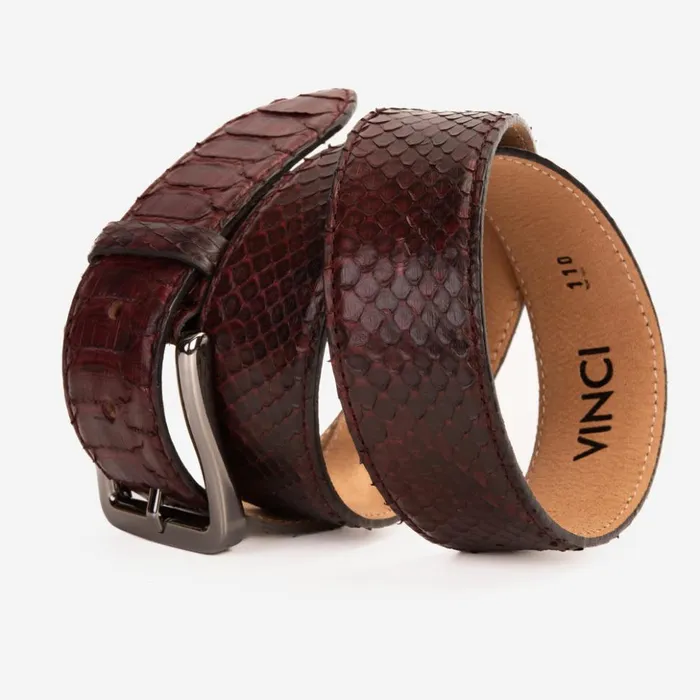 Vinci Leather Leather Belts The Boss Burgundy Python Sneak Leather Leather Belt 8211 Men