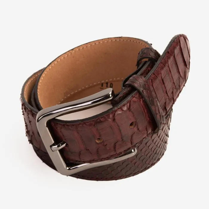 Vinci Leather Leather Belts The Boss Burgundy Python Sneak Leather Leather Belt 8211 Men