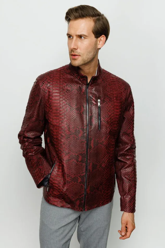 Vinci Leather Leather Jackets The Boss Pythn Burgundy Leather Jacket 8211 Men