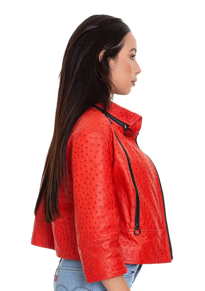 Vinci Leather Leather Jackets The Comly Pomegranate Flower Ostrich Leather Jacket 8211 Women