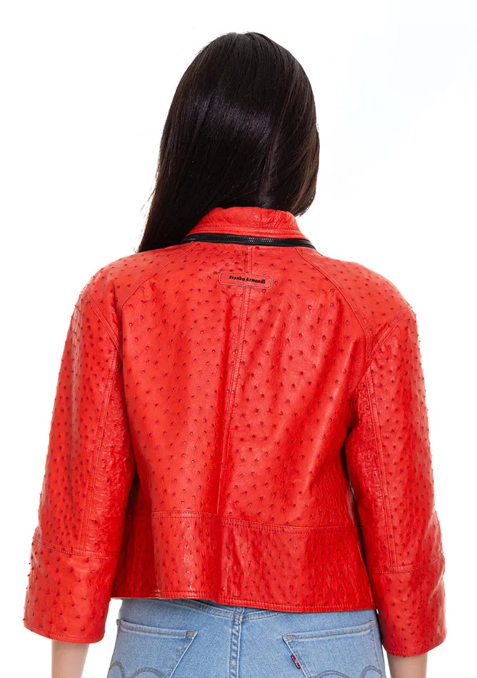 Vinci Leather Leather Jackets The Comly Pomegranate Flower Ostrich Leather Jacket 8211 Women