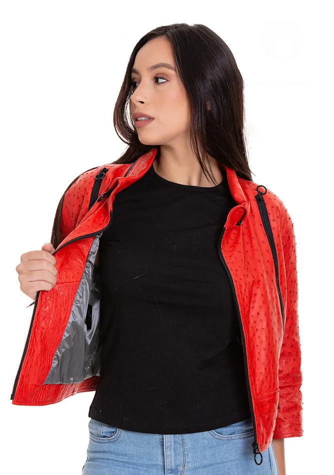 Vinci Leather Leather Jackets The Comly Pomegranate Flower Ostrich Leather Jacket 8211 Women