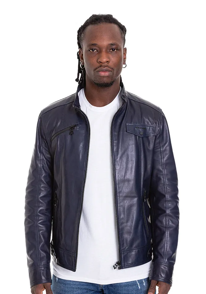 Vinci Leather Leather Jackets The Labanon Navy Blue Leather Jacket 8211 Men
