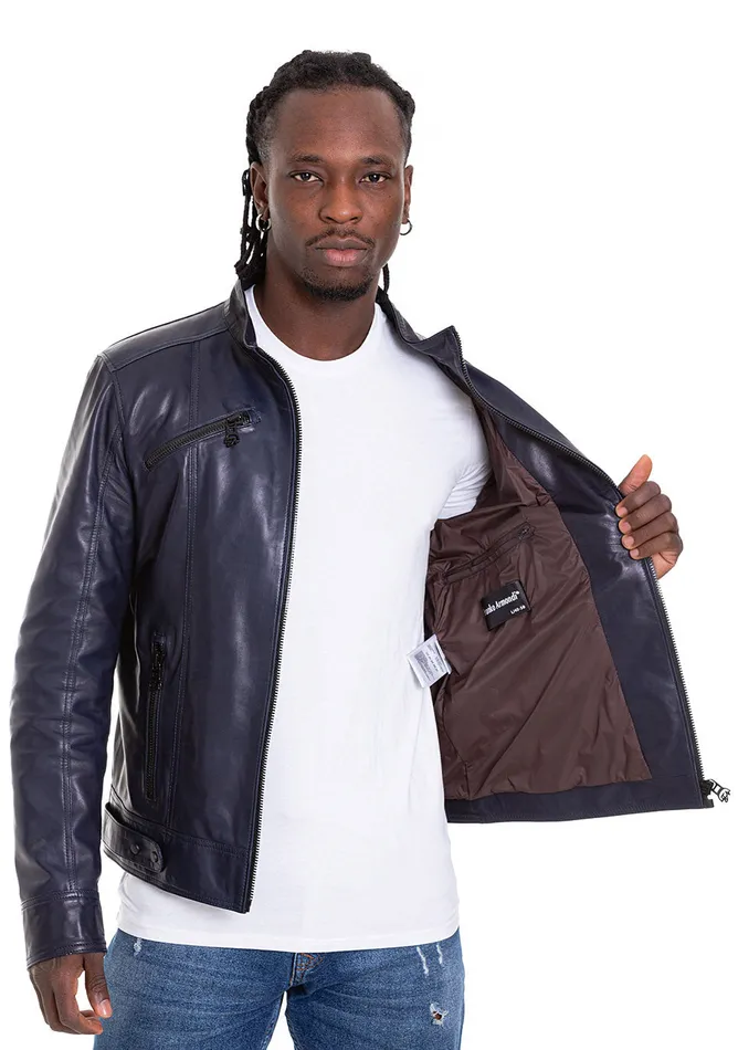 Vinci Leather Leather Jackets The Labanon Navy Blue Leather Jacket 8211 Men