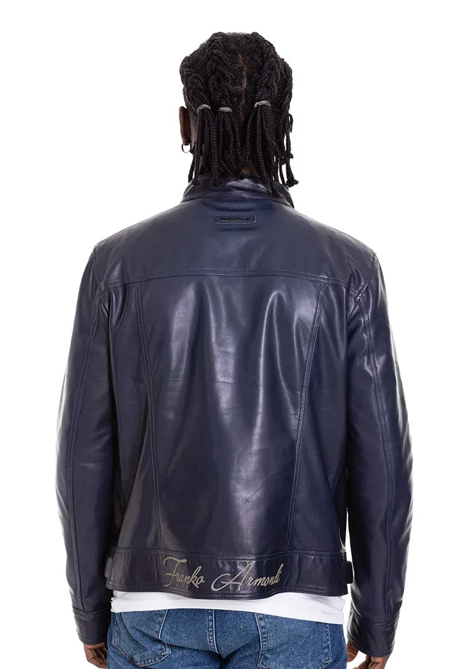 Vinci Leather Leather Jackets The Labanon Navy Blue Leather Jacket 8211 Men