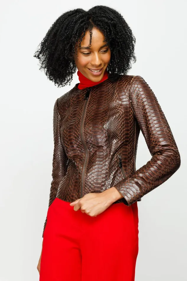 Vinci Leather Leather Jackets The Mekke Pythn Skin Leather Jacket Brown 8211 Women Vinci Leather Leather Jackets The Mekke Pythn Skin Leather Jacket Brown 8211 Women