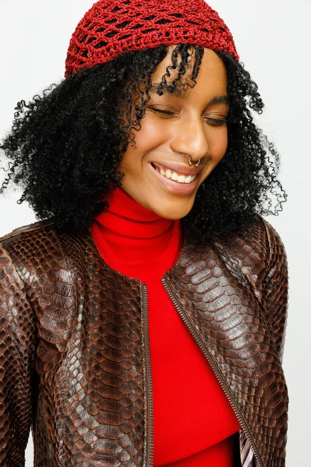 Vinci Leather Leather Jackets The Mekke Pythn Skin Leather Jacket Brown 8211 Women