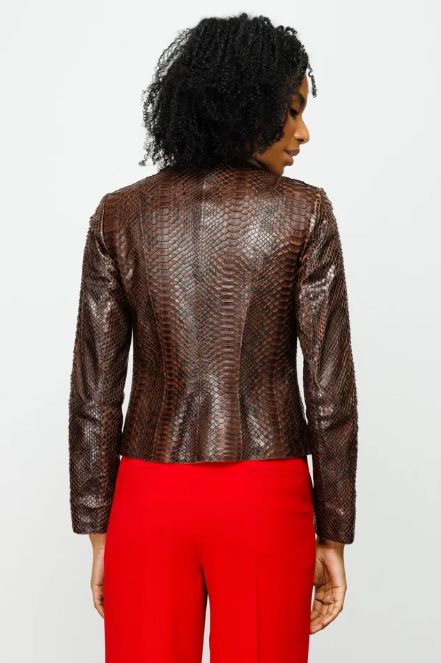 Vinci Leather Leather Jackets The Mekke Pythn Skin Leather Jacket Brown 8211 Women