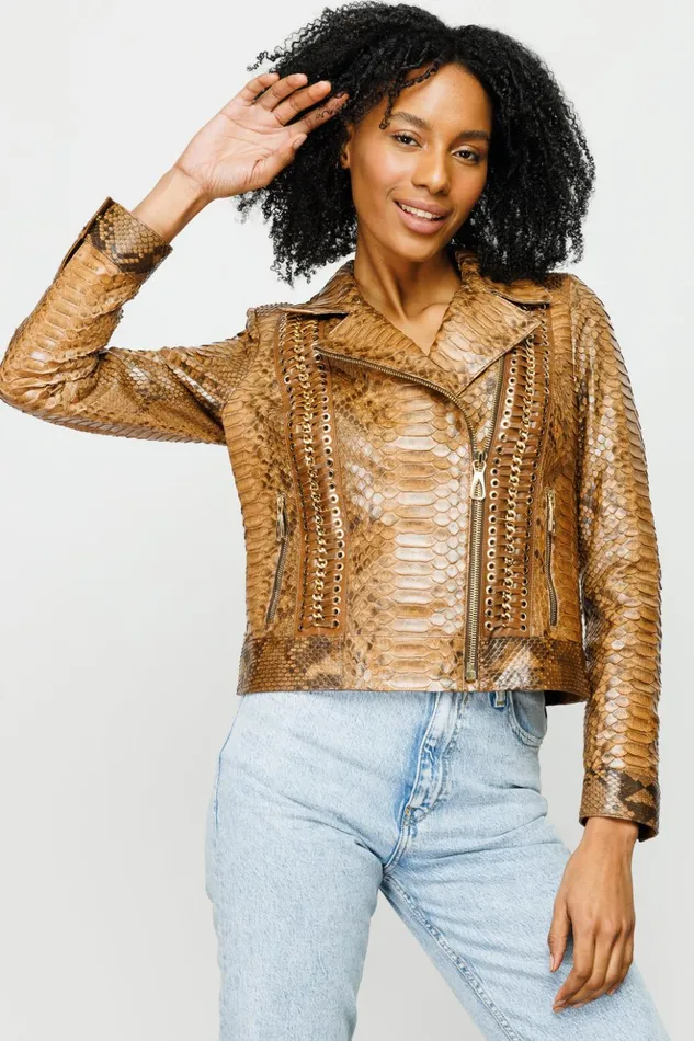 Vinci Leather Leather Jackets The Nayro Pythn Tan Leather Jacket 8211 Women