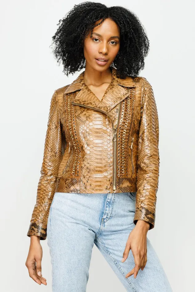 Vinci Leather Leather Jackets The Nayro Pythn Tan Leather Jacket 8211 Women