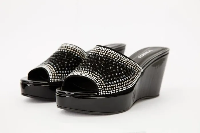 Vinci Leather Sandals The Barneveld Black Glitter Leather Wedge Heel Sandal 8211 Women
