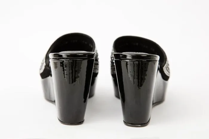 Vinci Leather Sandals The Barneveld Black Glitter Leather Wedge Heel Sandal 8211 Women
