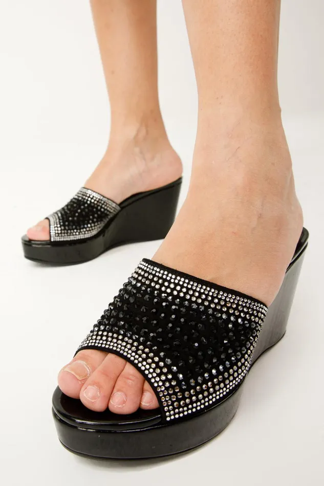 Vinci Leather Sandals The Barneveld Black Glitter Leather Wedge Heel Sandal 8211 Women
