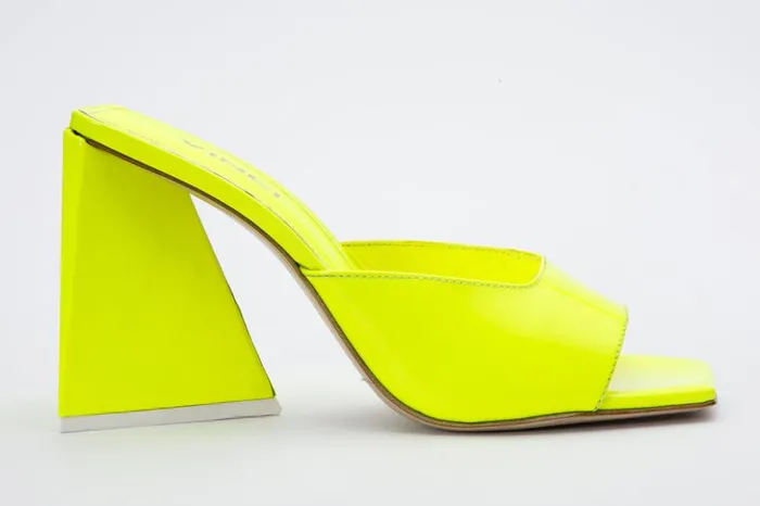 Vinci Leather Sandals The Butterfly Block Heel Neon Yellow Patent Leather Sandal 8211 Women