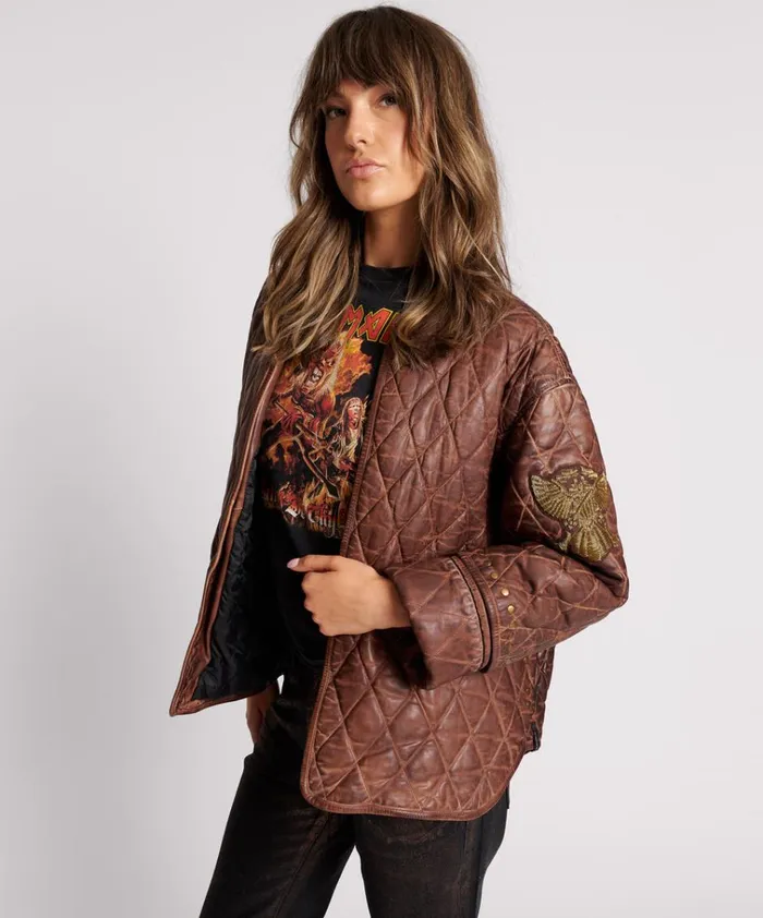 VINTAGE BROWN EAGLE EYE WADDED JACKET Women One Teaspoon Jackets VINTAGE BROWN EAGLE EYE WADDED JACKET Women One Teaspoon Jackets