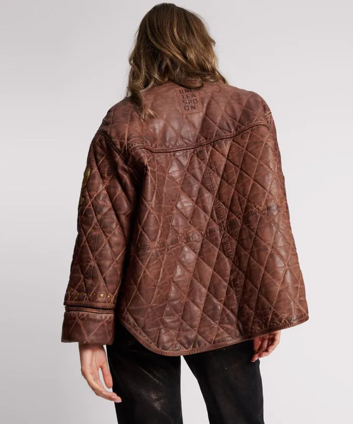 VINTAGE BROWN EAGLE EYE WADDED JACKET Women One Teaspoon Jackets VINTAGE BROWN EAGLE EYE WADDED JACKET Women One Teaspoon Jackets