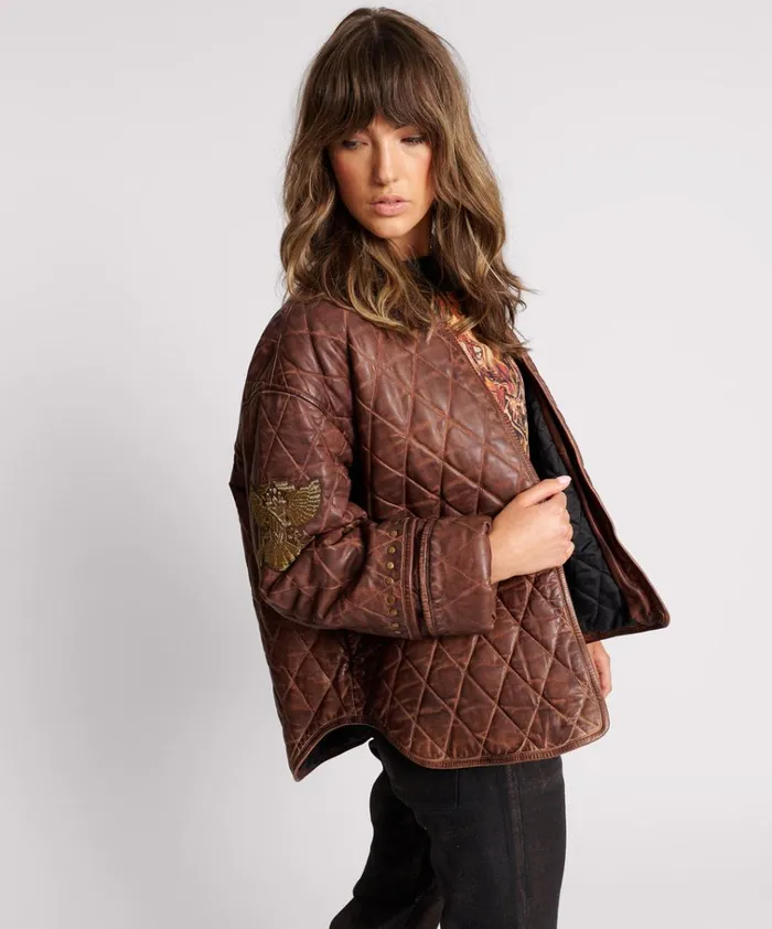 VINTAGE BROWN EAGLE EYE WADDED JACKET Women One Teaspoon Jackets VINTAGE BROWN EAGLE EYE WADDED JACKET Women One Teaspoon Jackets