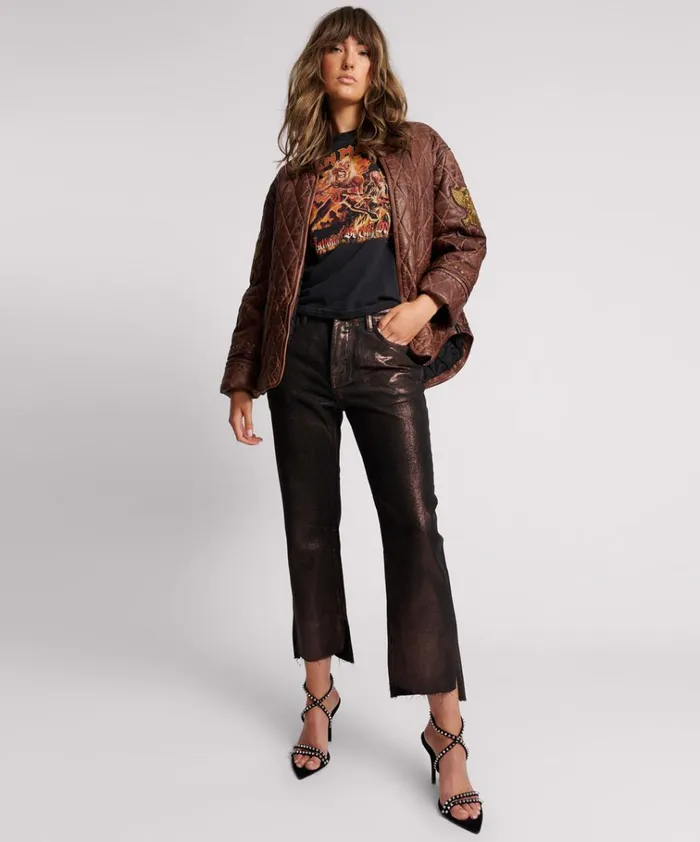 VINTAGE BROWN EAGLE EYE WADDED JACKET Women One Teaspoon Jackets VINTAGE BROWN EAGLE EYE WADDED JACKET Women One Teaspoon Jackets