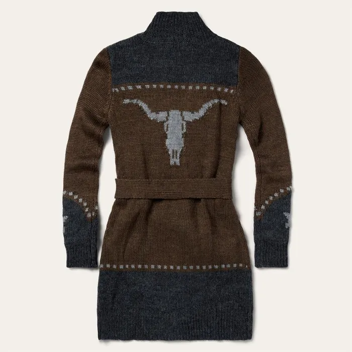 Vintage Steer Head Cardigan Brown Women Stetson Sweaters