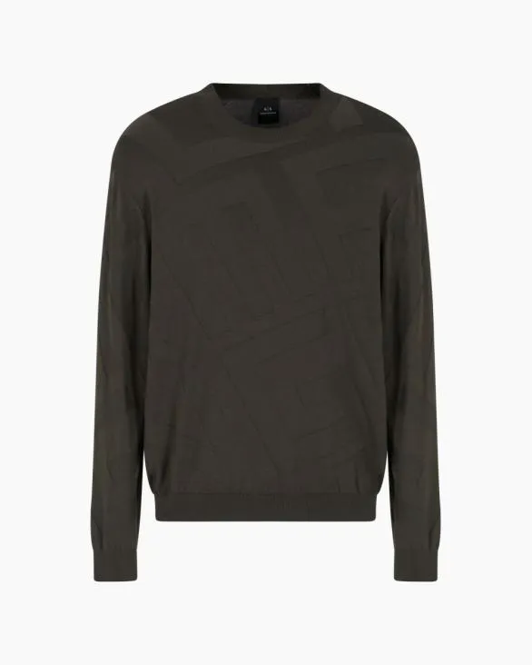 Viscose Blend Sweater With Jacquard Lettering Green Men Armani Knitwear