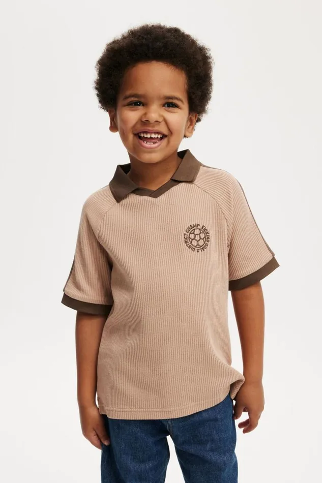 Walker Waffle Sport Polo Taupy Brownhot Choccy Boys Cotton On Tops and TShirts
