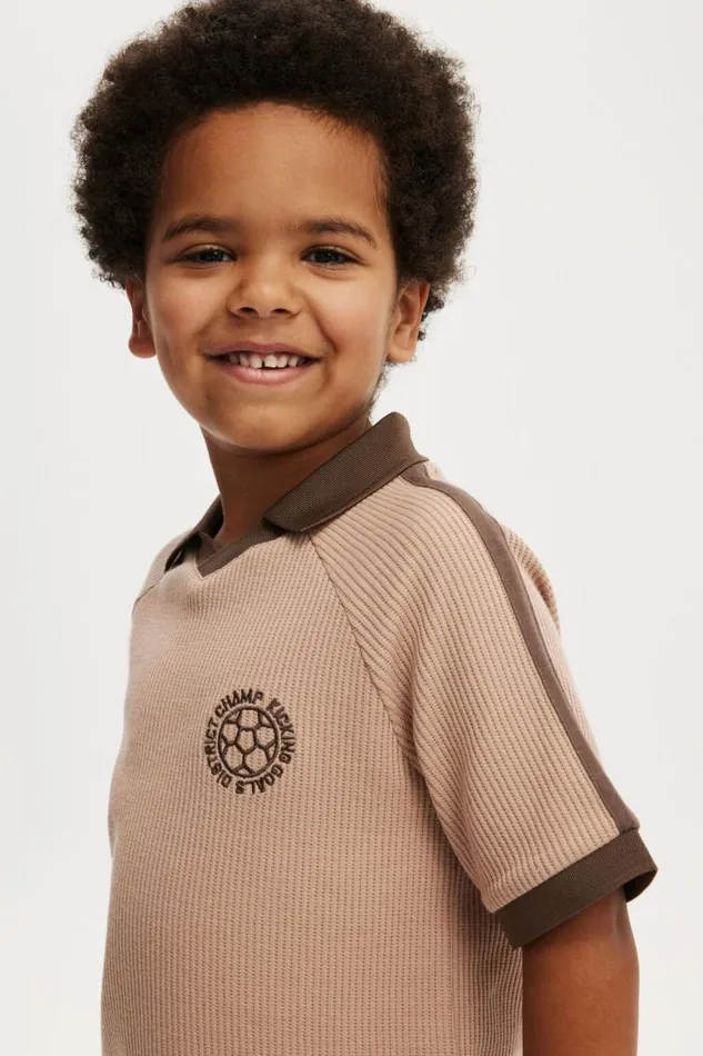 Walker Waffle Sport Polo Taupy Brownhot Choccy Boys Cotton On Tops and TShirts Walker Waffle Sport Polo Taupy Brownhot Choccy Boys Cotton On Tops and TShirts