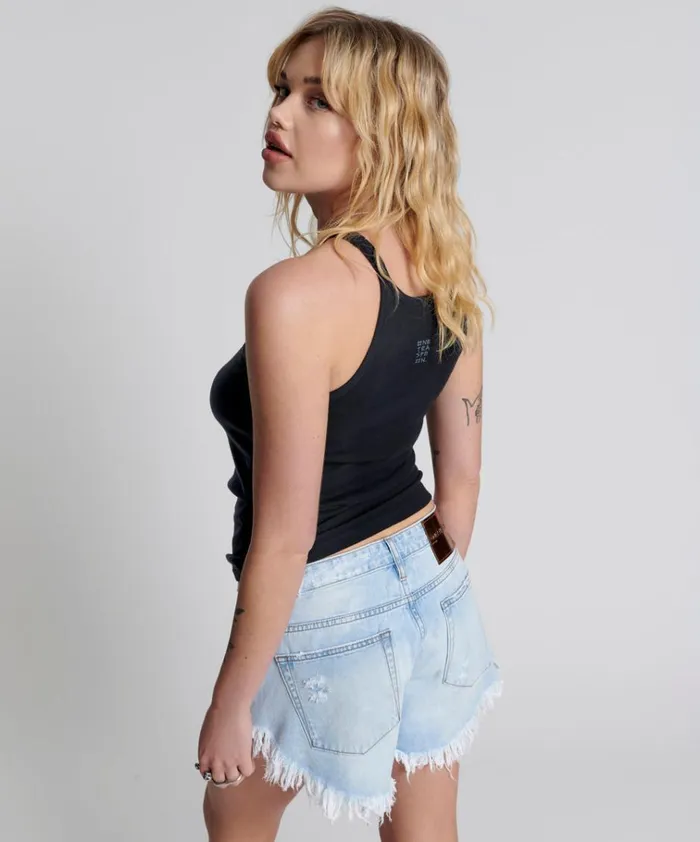 WASHED BLACK LOGO SINGLET Women One Teaspoon Tees and Tanks WASHED BLACK LOGO SINGLET Women One Teaspoon Tees and Tanks