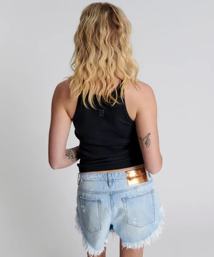 WASHED BLACK LOGO SINGLET Women One Teaspoon Tees and Tanks WASHED BLACK LOGO SINGLET Women One Teaspoon Tees and Tanks