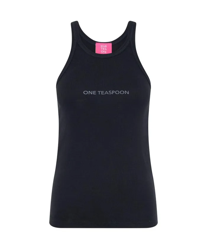 WASHED BLACK LOGO SINGLET Women One Teaspoon Tees and Tanks WASHED BLACK LOGO SINGLET Women One Teaspoon Tees and Tanks